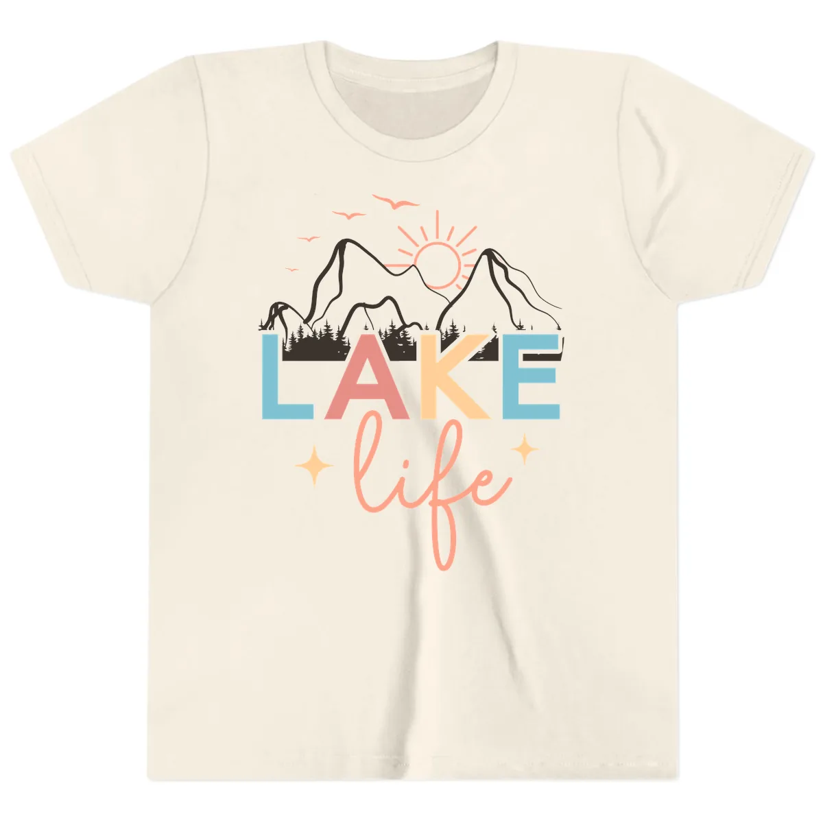 Mountain Lake Life Typography Youth T-Shirt in Natural